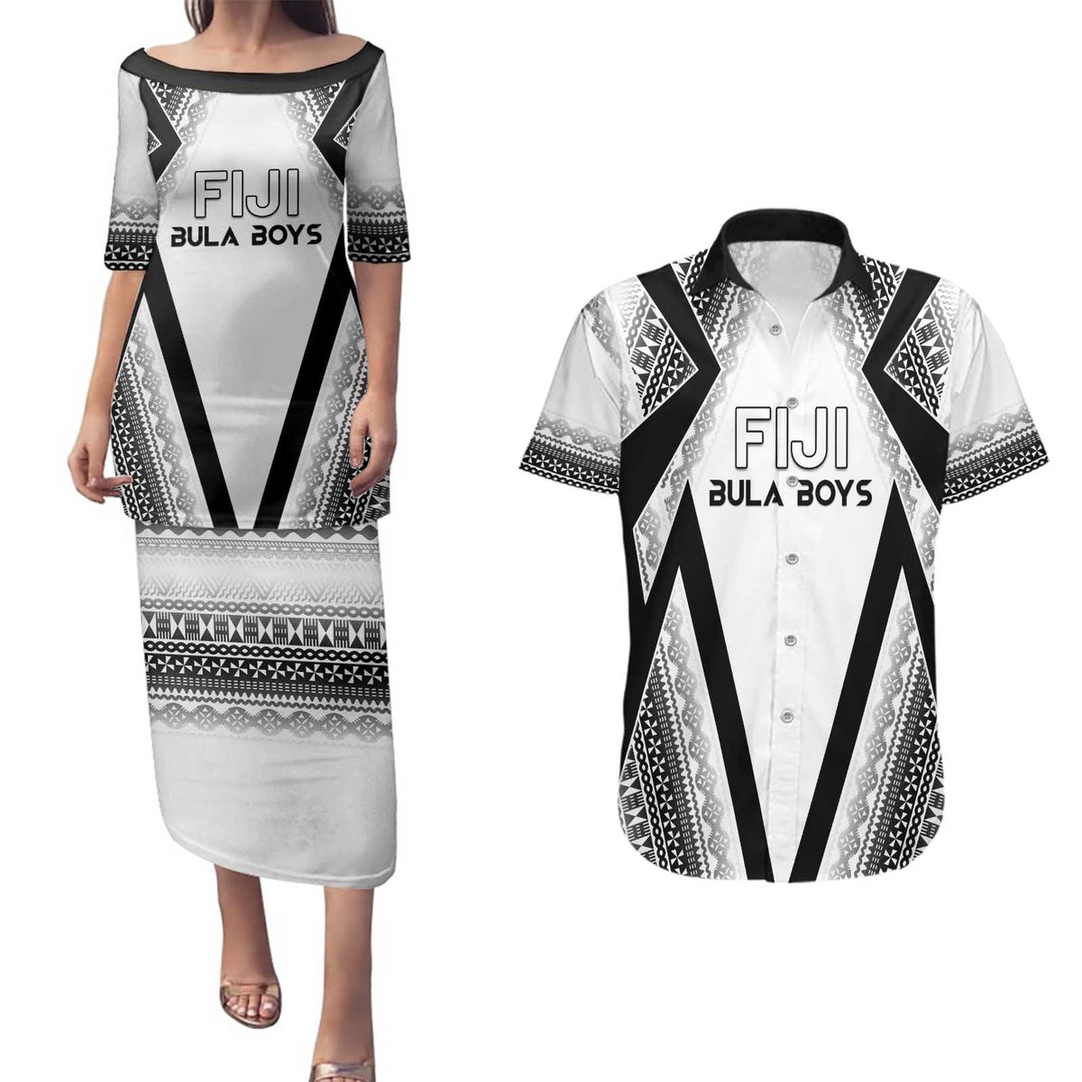 Custom Bula Fiji Football Couples Matching Puletasi and Hawaiian Shirt Go Champions - Polynesian Pride