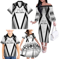 Custom Bula Fiji Football Family Matching Off The Shoulder Long Sleeve Dress and Hawaiian Shirt Go Champions - Polynesian Pride