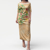 Aloha Hawaii Chilly Christmas Puletasi Tropical Vibes LT05 Long Dress Beige - Polynesian Pride