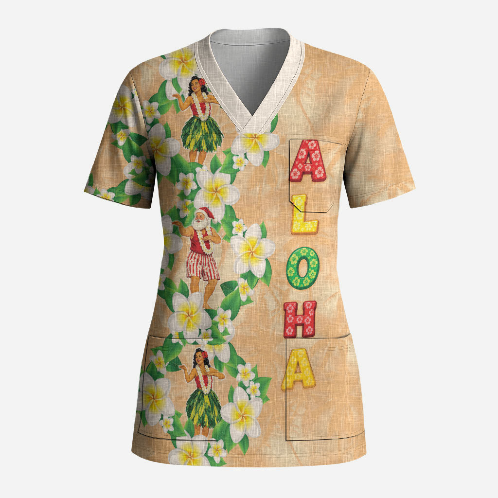 Aloha Hawaii Chilly Christmas Scrub Top Tropical Vibes