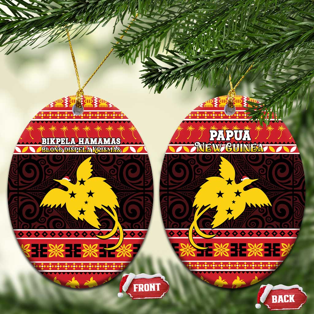 Papua New Guinea Christmas Ceramic Ornament Santa Raggiana LT05 Oval Red - Polynesian Pride