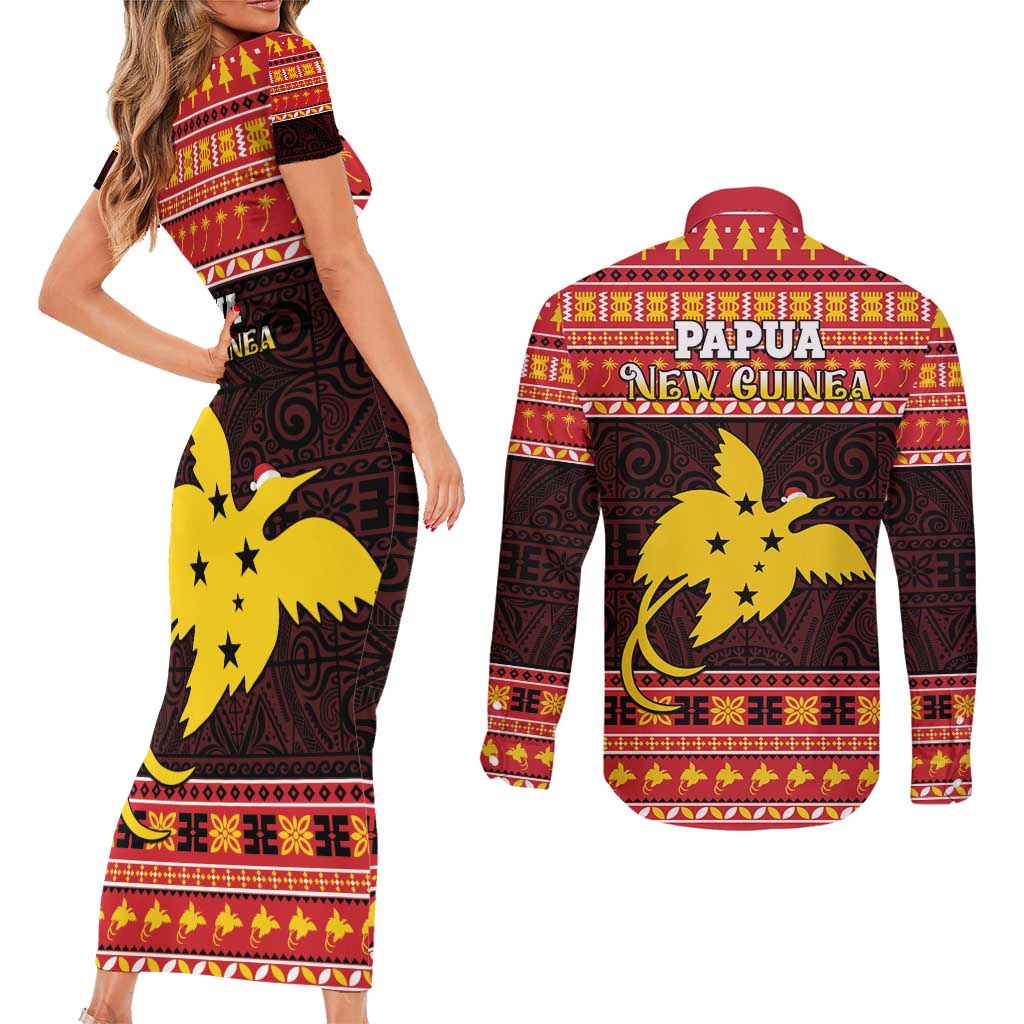 Papua New Guinea Christmas Couples Matching Short Sleeve Bodycon Dress and Long Sleeve Button Shirt Santa Raggiana LT05 - Polynesian Pride