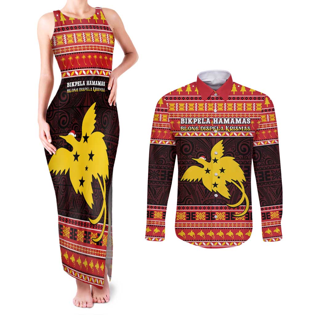 Papua New Guinea Christmas Couples Matching Tank Maxi Dress and Long Sleeve Button Shirt Santa Raggiana