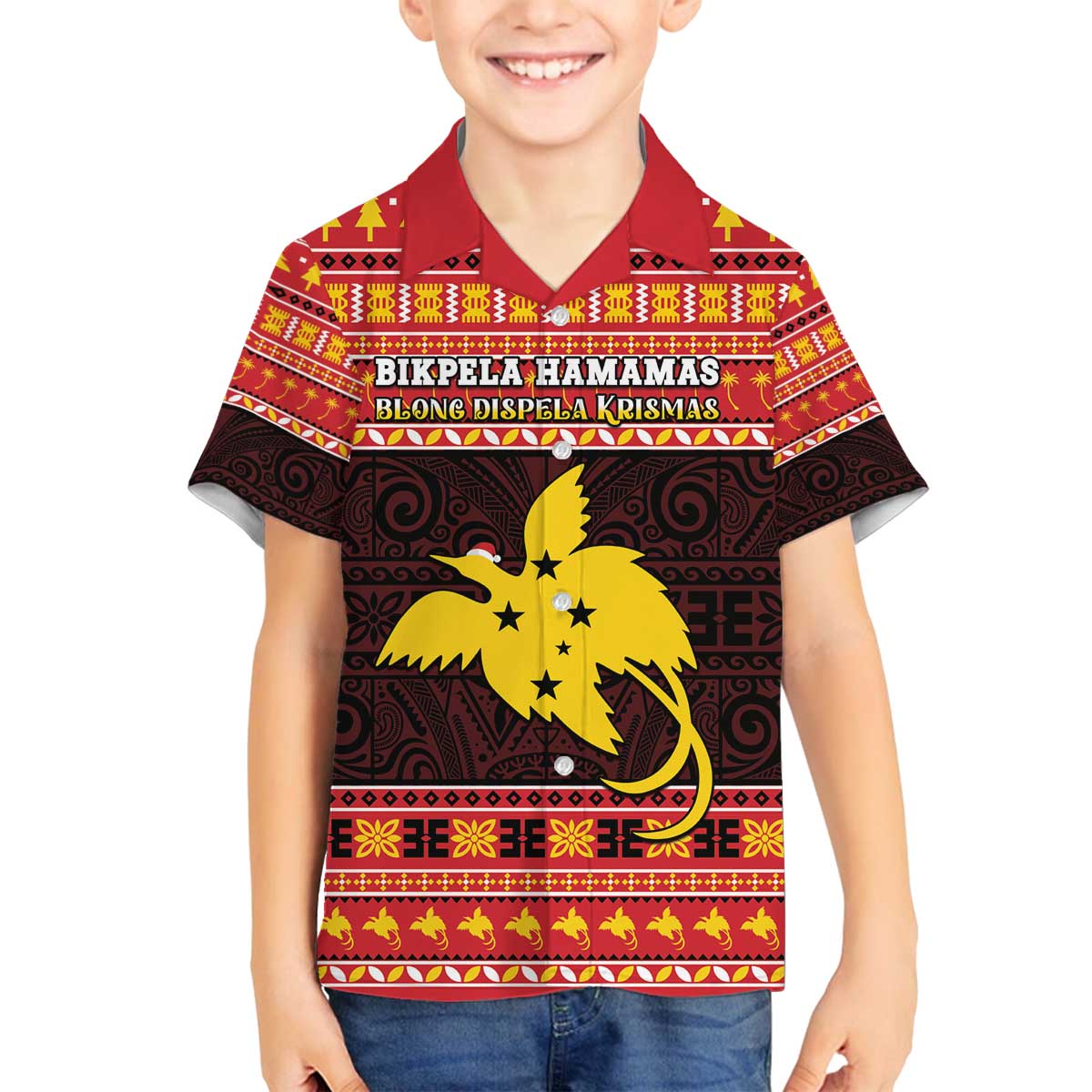 Papua New Guinea Christmas Family Matching Off The Shoulder Long Sleeve Dress and Hawaiian Shirt Santa Raggiana