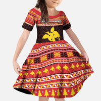Papua New Guinea Christmas Family Matching Summer Maxi Dress and Hawaiian Shirt Santa Raggiana LT05 Daughter's Dress Red - Polynesian Pride