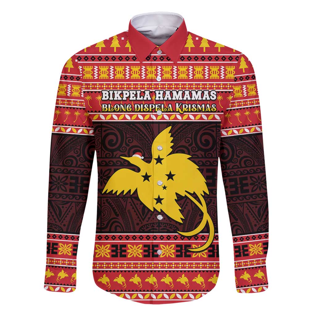Papua New Guinea Christmas Family Matching Summer Maxi Dress and Hawaiian Shirt Santa Raggiana LT05 Dad's Shirt - Long Sleeve Red - Polynesian Pride
