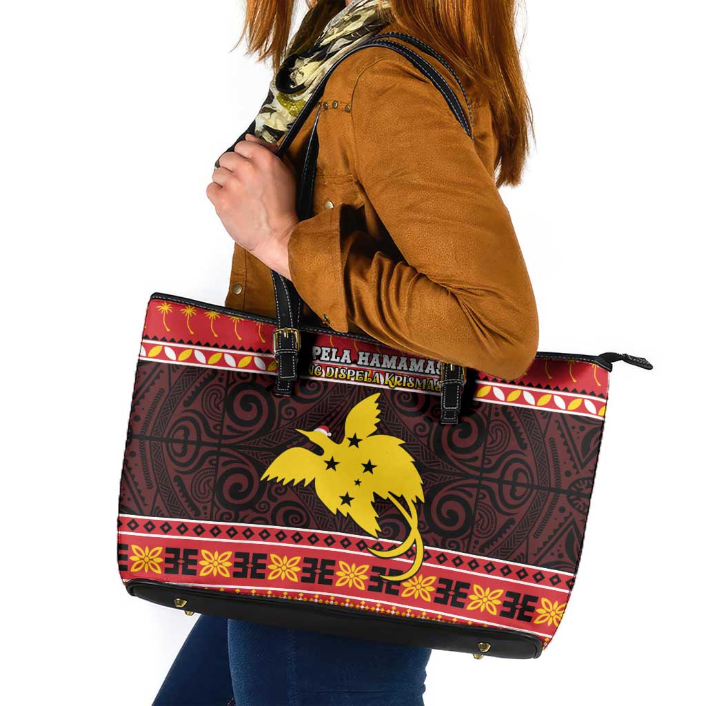 Papua New Guinea Christmas Leather Tote Bag Santa Raggiana LT05 Red - Polynesian Pride