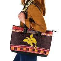 Papua New Guinea Christmas Leather Tote Bag Santa Raggiana LT05 Red - Polynesian Pride