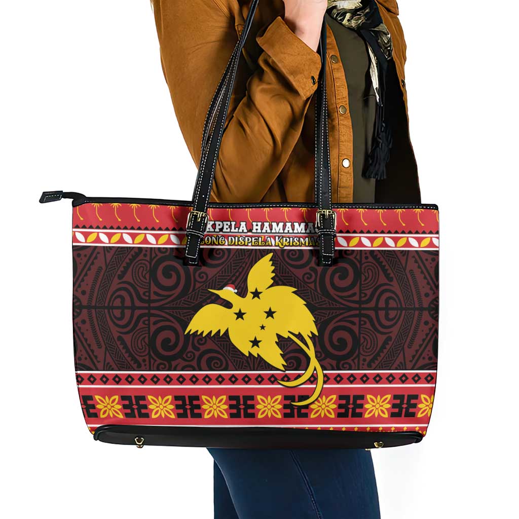 Papua New Guinea Christmas Leather Tote Bag Santa Raggiana LT05 - Polynesian Pride