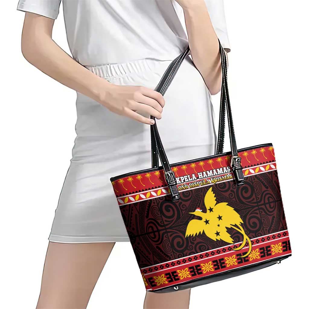 Papua New Guinea Christmas Leather Tote Bag Santa Raggiana LT05 - Polynesian Pride
