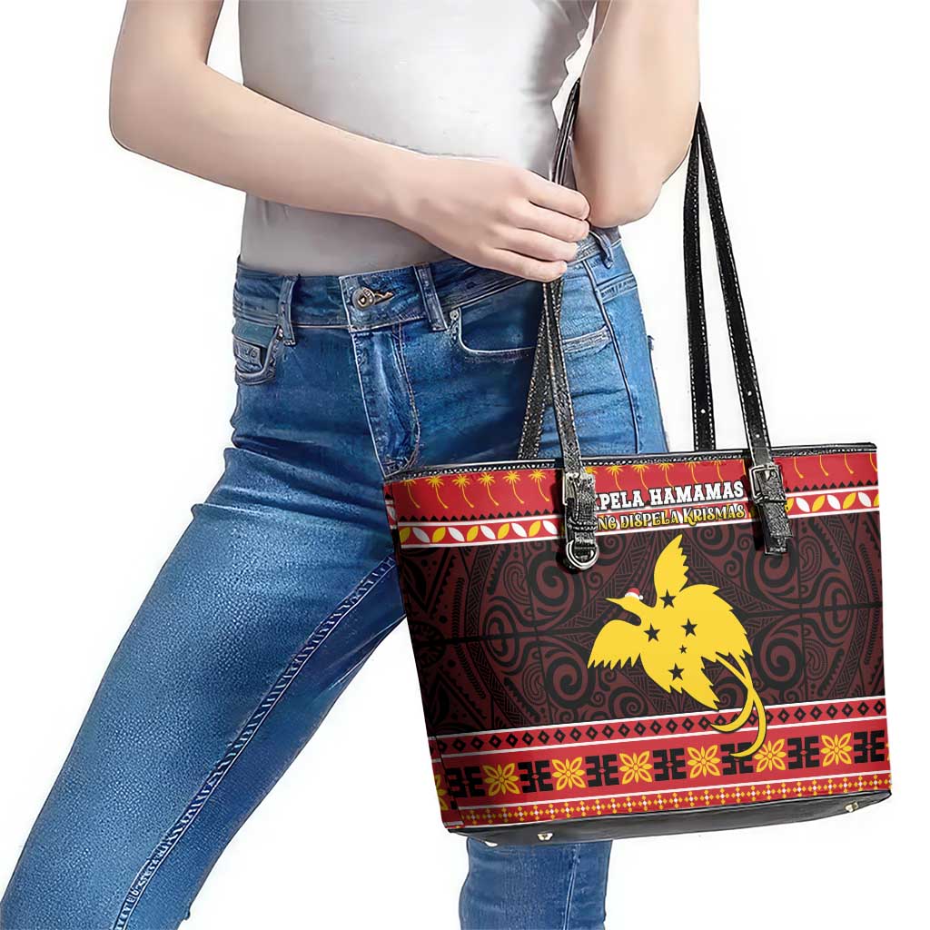 Papua New Guinea Christmas Leather Tote Bag Santa Raggiana LT05 - Polynesian Pride