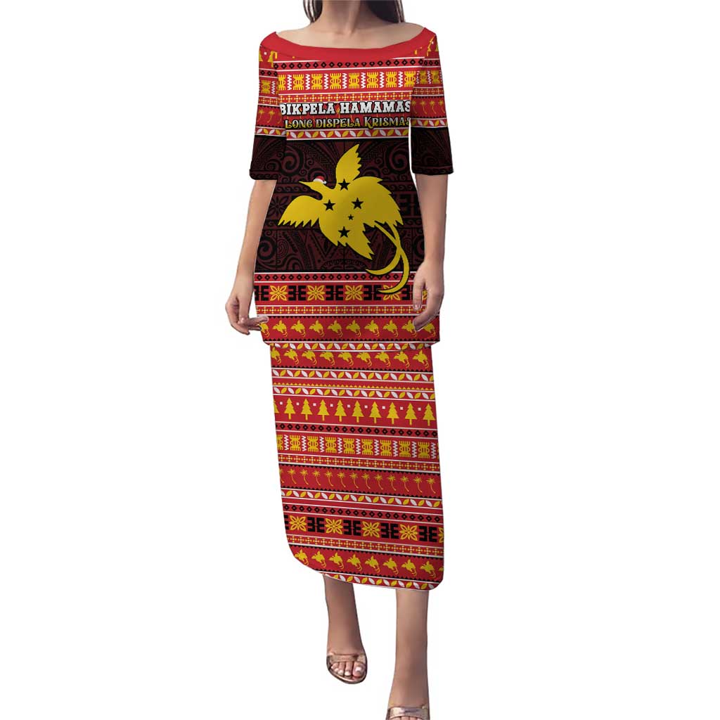 Papua New Guinea Christmas Puletasi Santa Raggiana LT05 Long Dress Red - Polynesian Pride