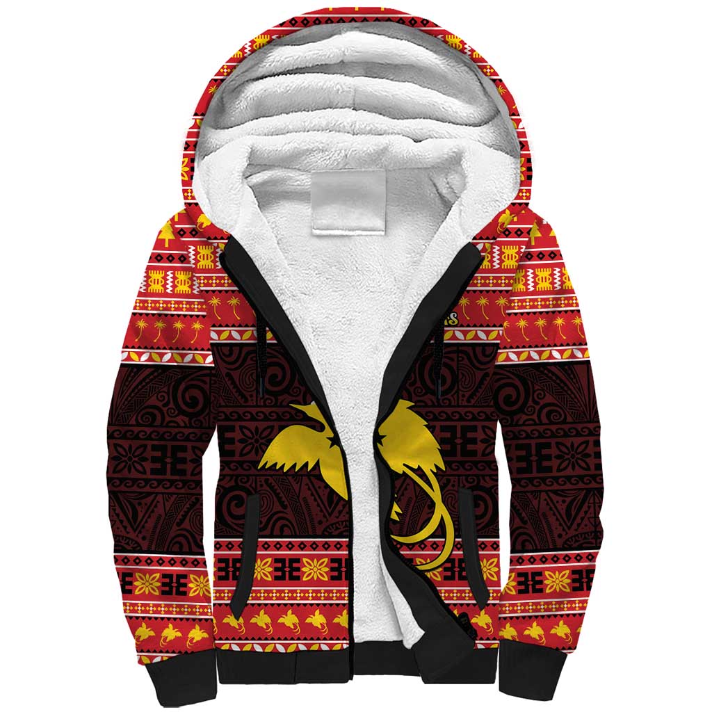 Papua New Guinea Christmas Sherpa Hoodie Santa Raggiana LT05 Unisex Red - Polynesian Pride