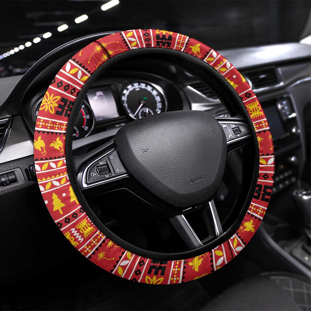 Papua New Guinea Christmas Steering Wheel Cover Santa Raggiana LT05 Universal Fit Red - Polynesian Pride