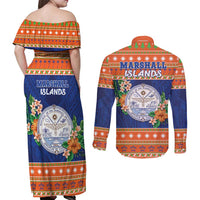Marshall Islands Christmas Couples Matching Off Shoulder Maxi Dress and Long Sleeve Button Shirt Marshallese Seal Meddi Kirijmoj