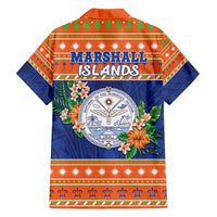 Marshall Islands Christmas Family Matching Off The Shoulder Long Sleeve Dress and Hawaiian Shirt Marshallese Seal Meddi Kirijmoj