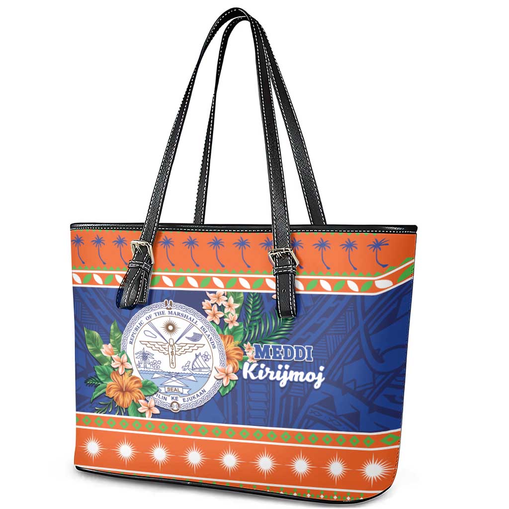 Marshall Islands Christmas Leather Tote Bag Marshallese Seal Meddi Kirijmoj