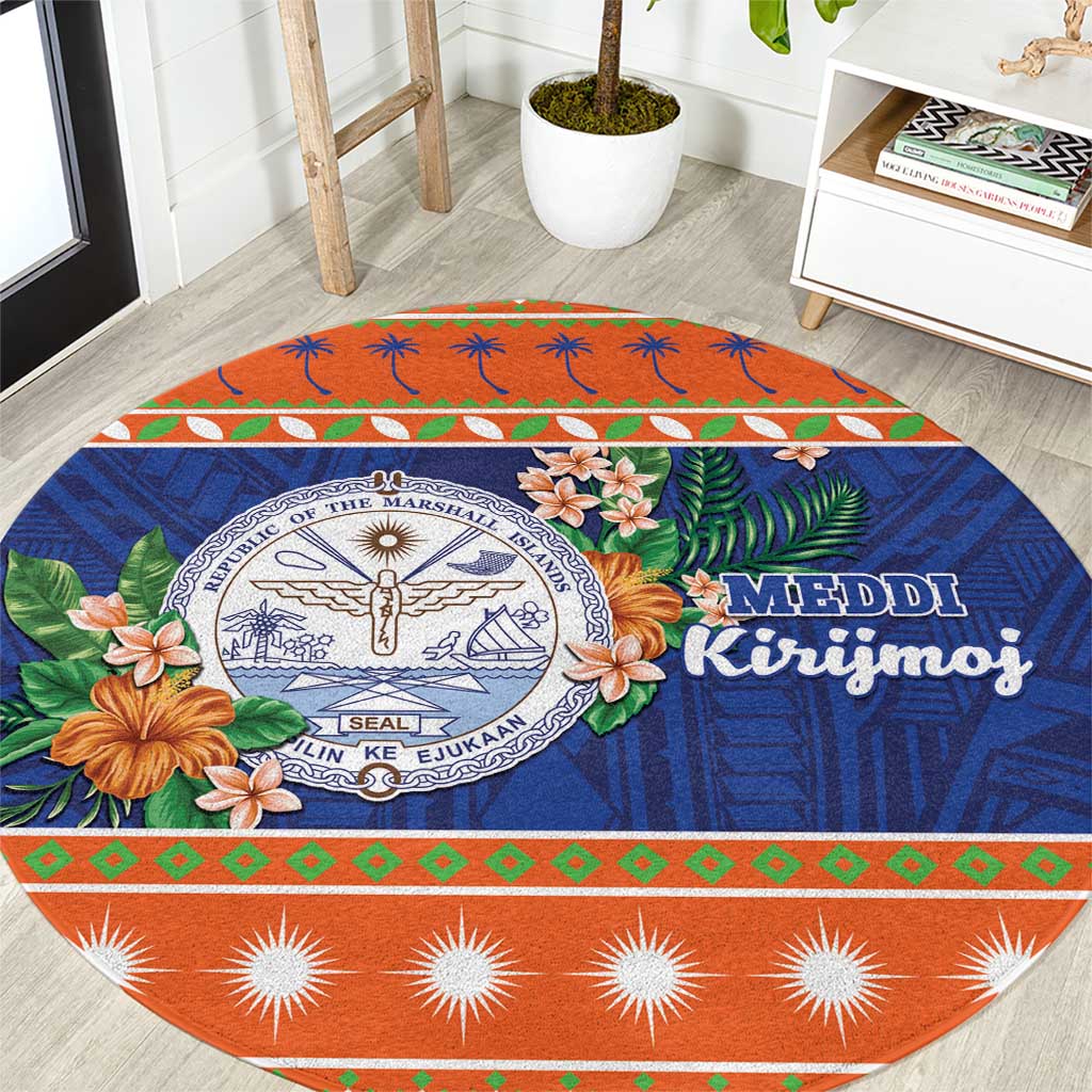 Marshall Islands Christmas Round Carpet Marshallese Seal Meddi Kirijmoj