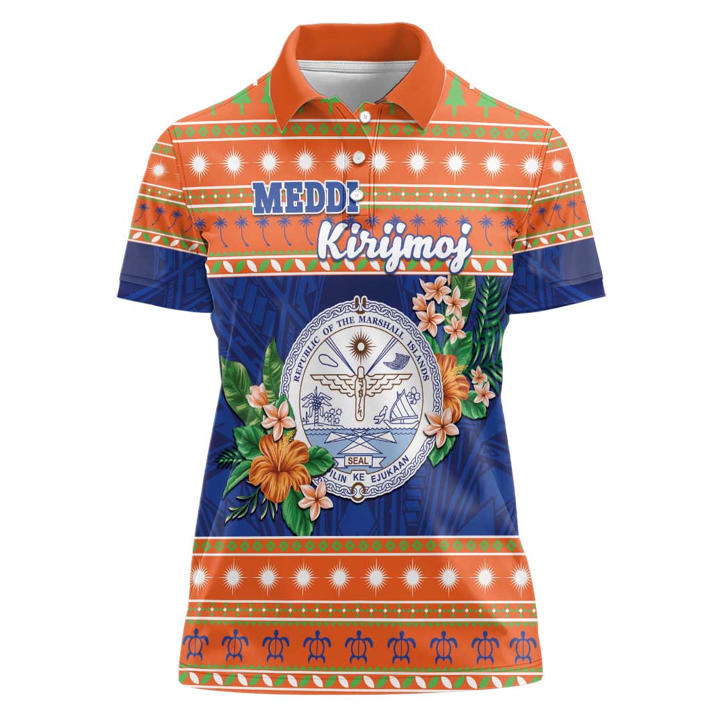 Marshall Islands Christmas Women Polo Shirt Marshallese Seal Meddi Kirijmoj