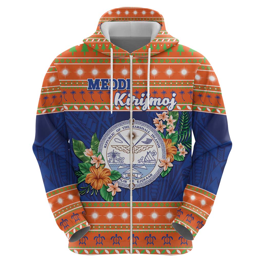 Marshall Islands Christmas Zip Hoodie Marshallese Seal Meddi Kirijmoj