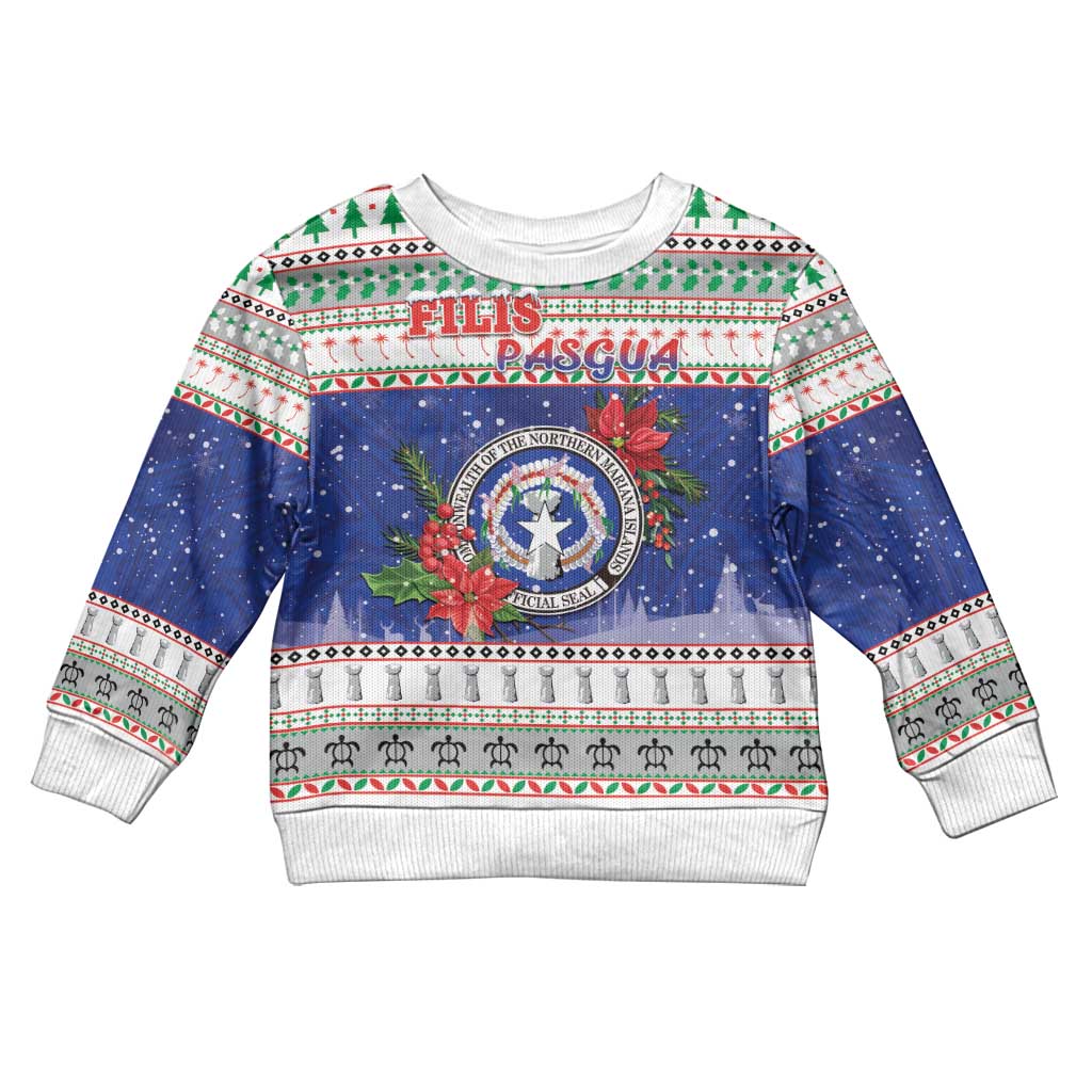 Northern Mariana Islands Christmas Kid Ugly Christmas Sweater Poinsettia Filis Pasgua