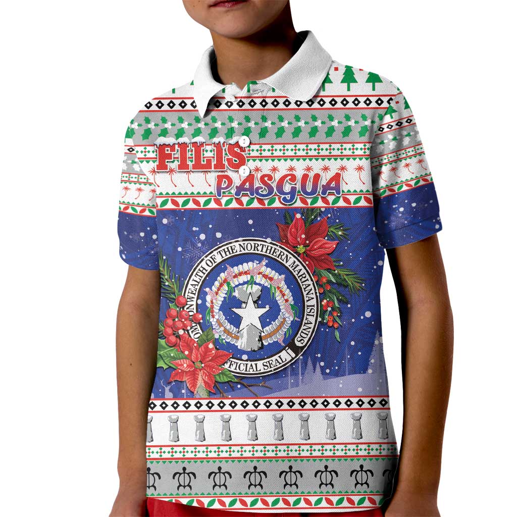 Northern Mariana Islands Christmas Kid Polo Shirt Poinsettia Filis Pasgua