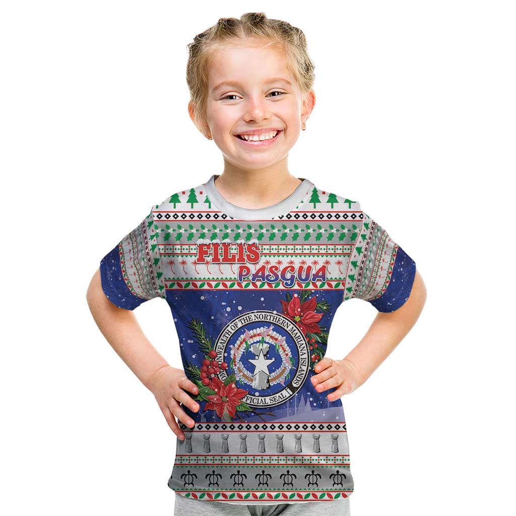 Northern Mariana Islands Christmas Kid T Shirt Poinsettia Filis Pasgua