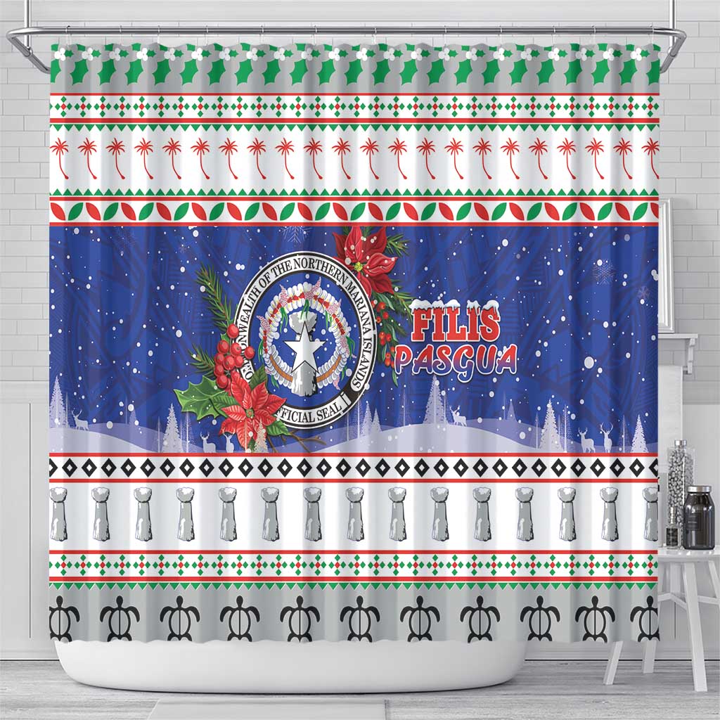 Northern Mariana Islands Christmas Shower Curtain Poinsettia Filis Pasgua