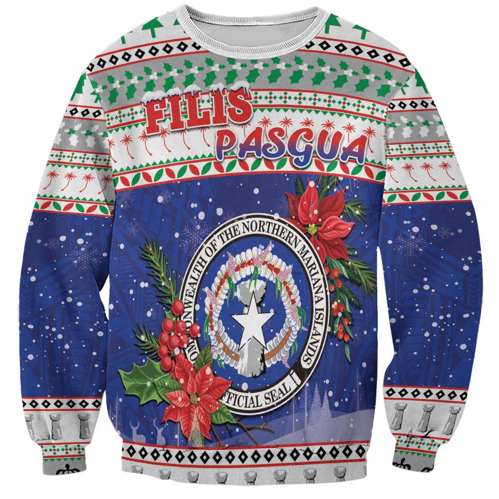 Northern Mariana Islands Christmas Sweatshirt Poinsettia Filis Pasgua