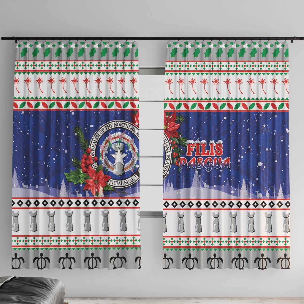 Northern Mariana Islands Christmas Window Curtain Poinsettia Filis Pasgua