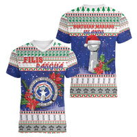 Northern Mariana Islands Christmas Women V-Neck T-Shirt Poinsettia Filis Pasgua