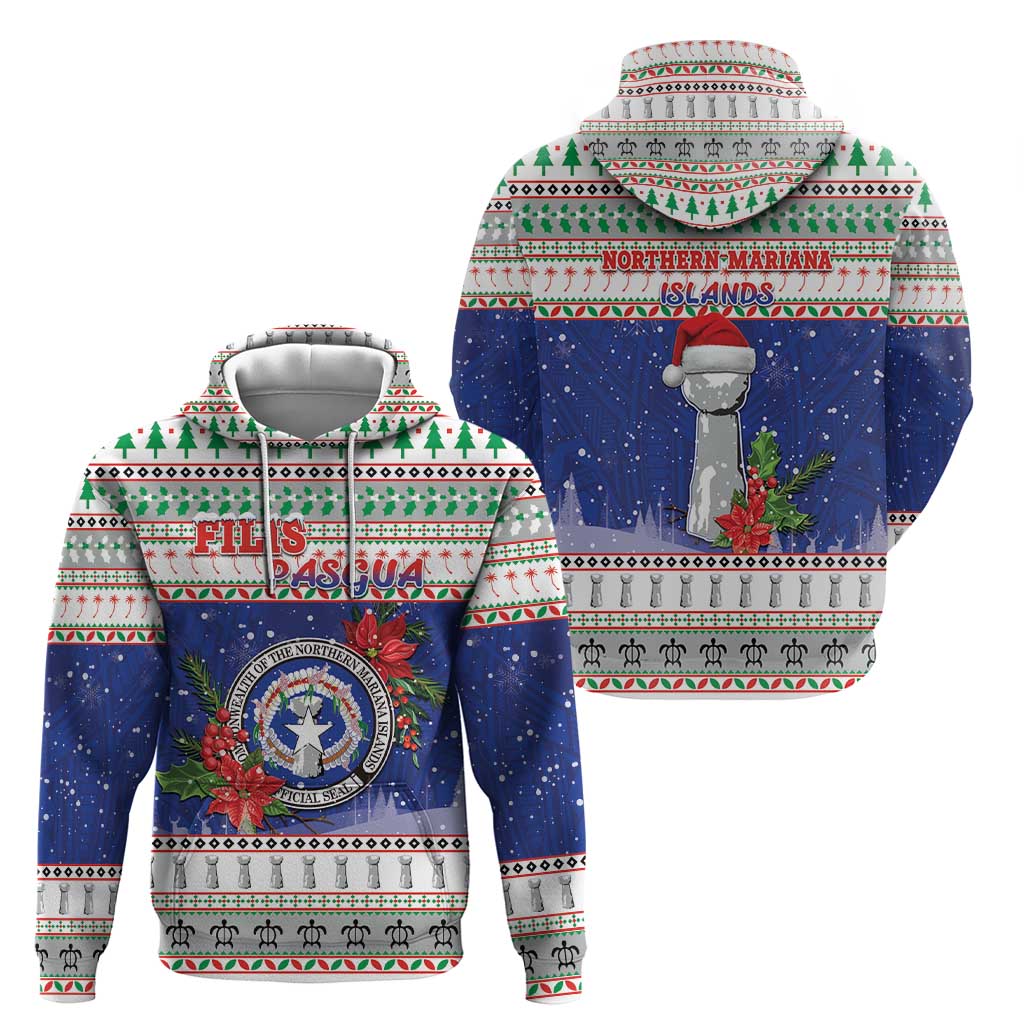 Northern Mariana Islands Christmas Zip Hoodie Poinsettia Filis Pasgua