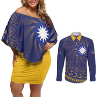 Nauru Angam Day Couples Matching Off Shoulder Short Dress and Long Sleeve Button Shirt Polynesian Tribal Pattern Unique Style - Polynesian Pride