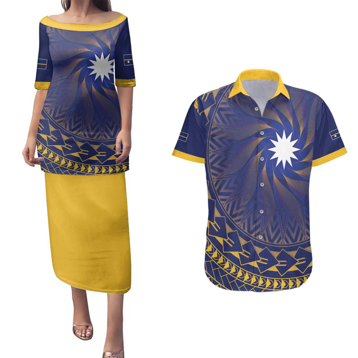 Nauru Angam Day Couples Matching Puletasi and Hawaiian Shirt Polynesian Tribal Pattern Unique Style - Polynesian Pride