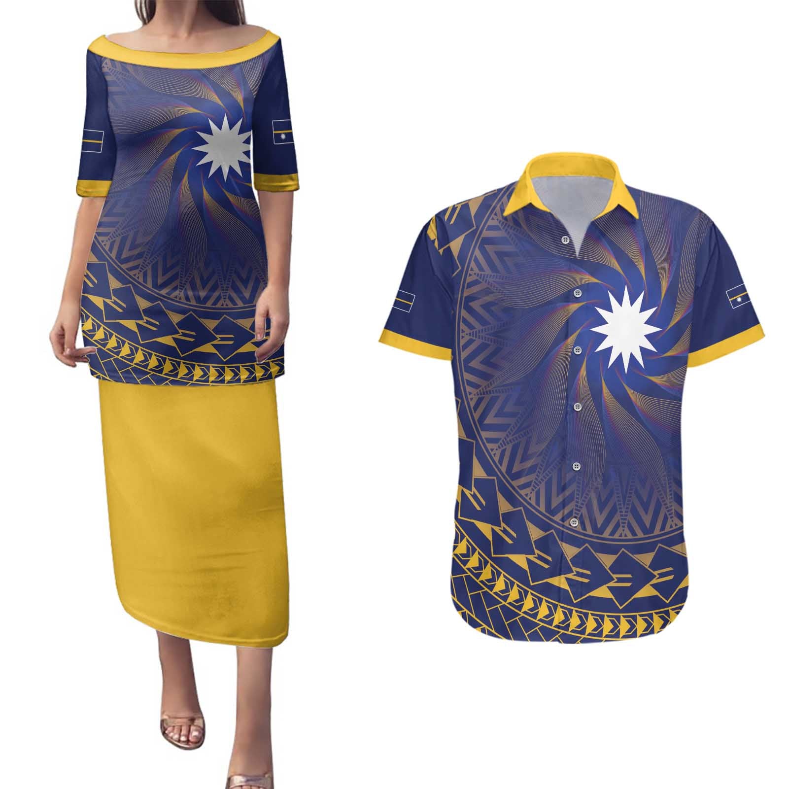 Nauru Angam Day Couples Matching Puletasi and Hawaiian Shirt Polynesian Tribal Pattern Unique Style - Polynesian Pride