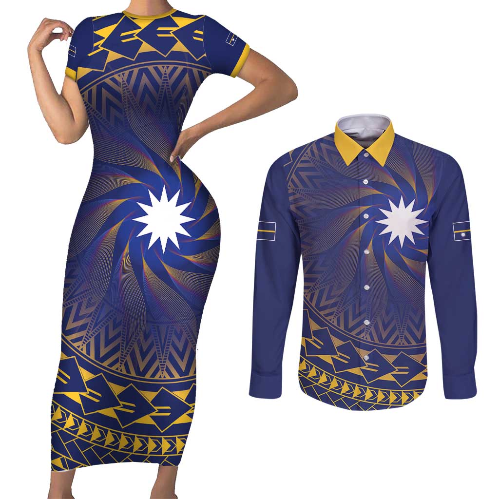 Nauru Angam Day Couples Matching Short Sleeve Bodycon Dress and Long Sleeve Button Shirt Polynesian Tribal Pattern Unique Style - Polynesian Pride