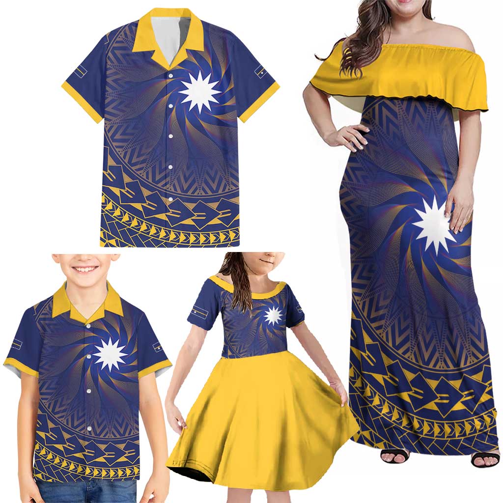 Nauru Angam Day Family Matching Off Shoulder Maxi Dress and Hawaiian Shirt Polynesian Tribal Pattern Unique Style - Polynesian Pride