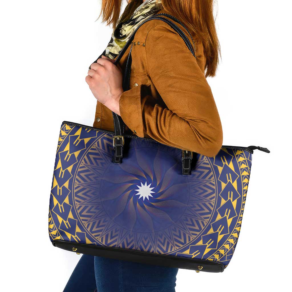 Nauru Angam Day Leather Tote Bag Polynesian Tribal Pattern Unique Style - Polynesian Pride