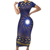Nauru Angam Day Short Sleeve Bodycon Dress Polynesian Tribal Pattern Unique Style - Polynesian Pride