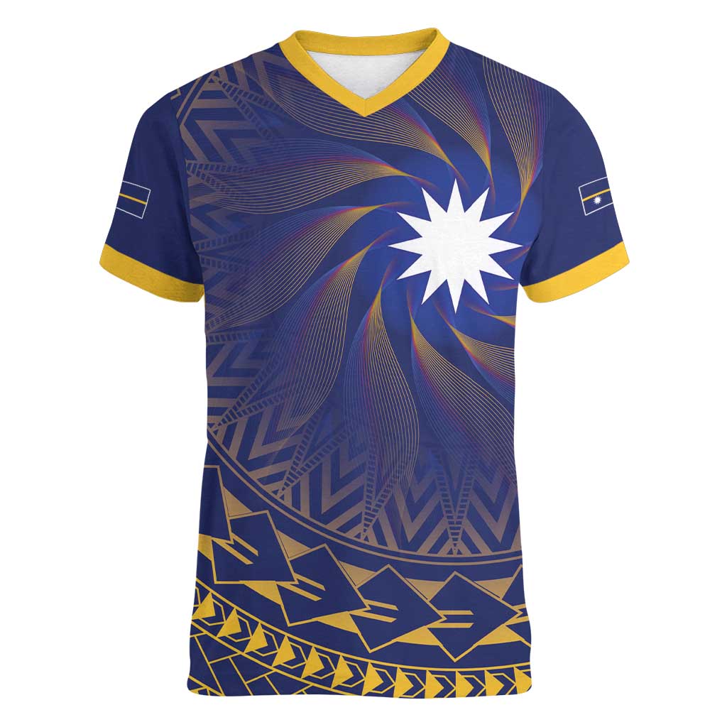 Nauru Angam Day Women V-Neck T-Shirt Polynesian Tribal Pattern Unique Style - Polynesian Pride