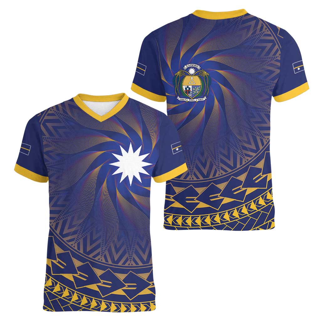 Nauru Angam Day Women V-Neck T-Shirt Polynesian Tribal Pattern Unique Style - Polynesian Pride