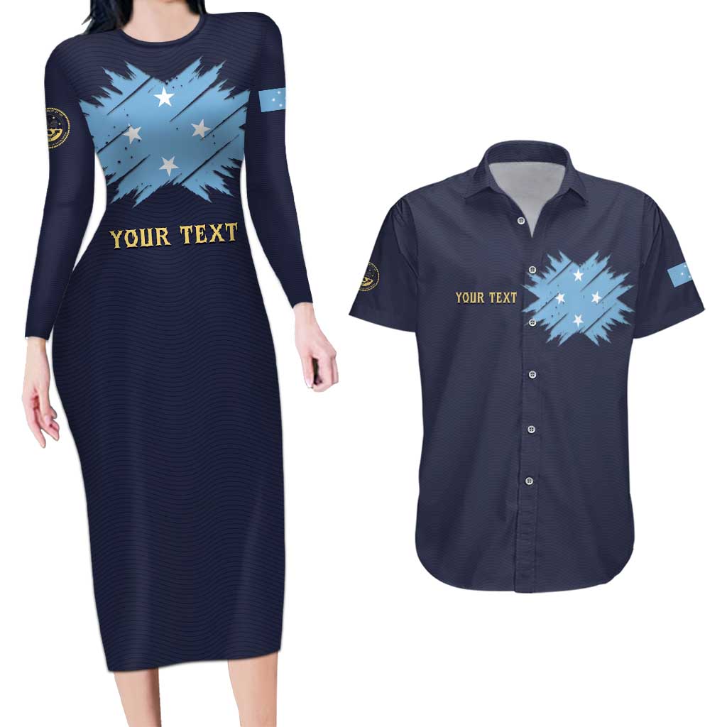 Personalised Federated States Of Micronesia Couples Matching Long Sleeve Bodycon Dress and Hawaiian Shirt FSM Passport - Polynesian Pride
