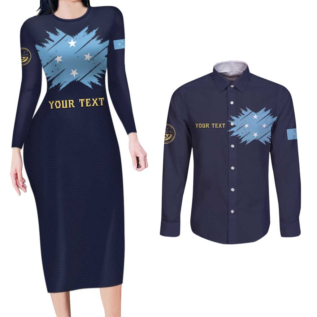Personalised Federated States Of Micronesia Couples Matching Long Sleeve Bodycon Dress and Long Sleeve Button Shirt FSM Passport - Polynesian Pride