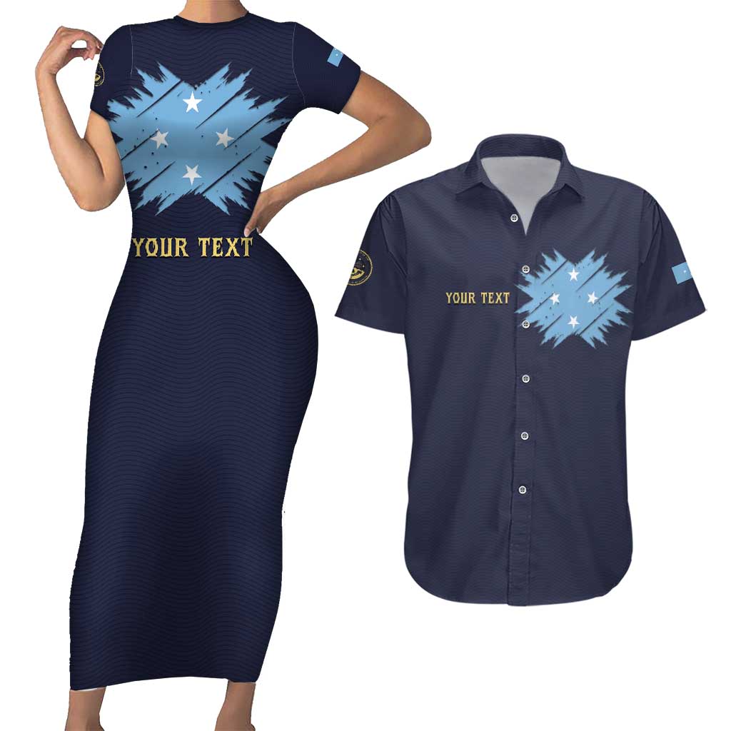 Personalised Federated States Of Micronesia Couples Matching Short Sleeve Bodycon Dress and Hawaiian Shirt FSM Passport - Polynesian Pride