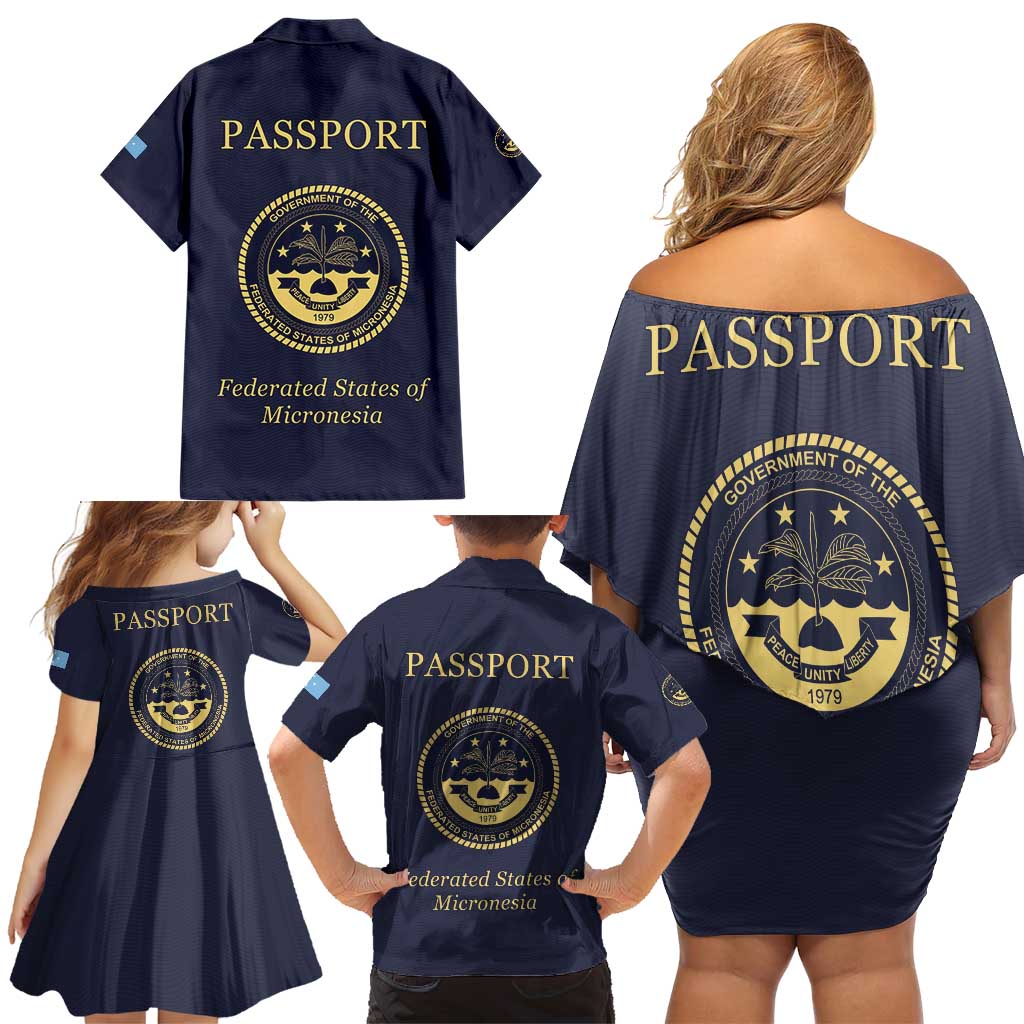 Personalised Federated States Of Micronesia Family Matching Off Shoulder Short Dress and Hawaiian Shirt FSM Passport - Polynesian Pride