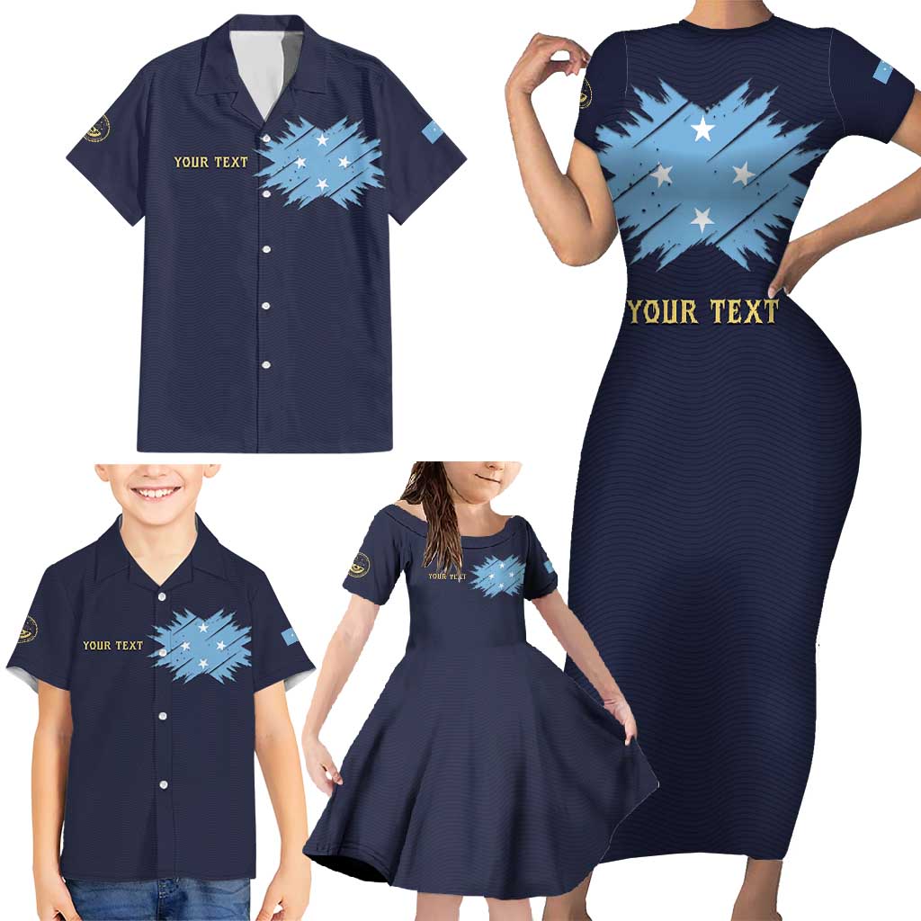 Personalised Federated States Of Micronesia Family Matching Short Sleeve Bodycon Dress and Hawaiian Shirt FSM Passport - Polynesian Pride