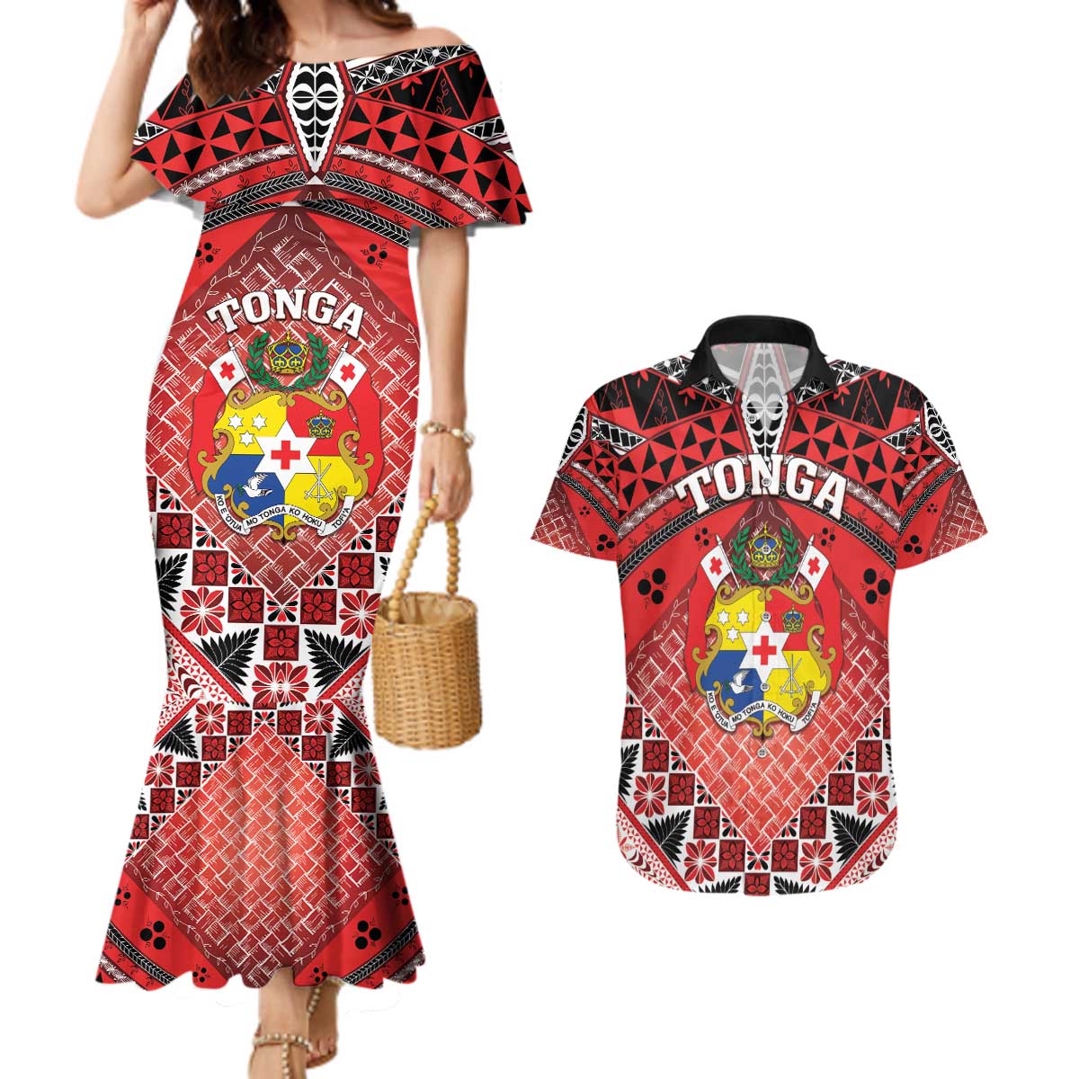 Personalised Tonga Constitution Day Couples Matching Mermaid Dress and Hawaiian Shirt 150 Years Jubilee - Polynesian Pride