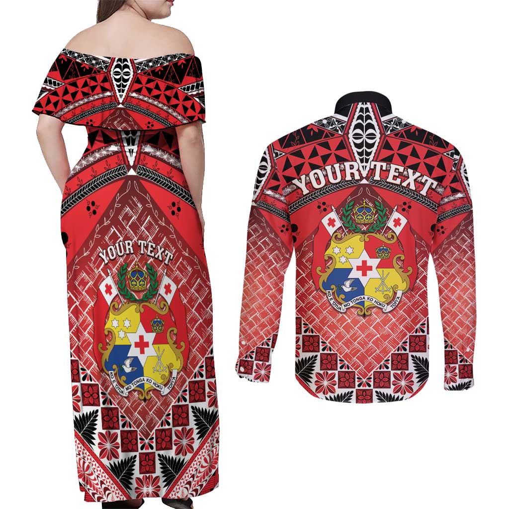 Personalised Tonga Constitution Day Couples Matching Off Shoulder Maxi Dress and Long Sleeve Button Shirt 150 Years Jubilee - Polynesian Pride