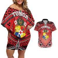 Personalised Tonga Constitution Day Couples Matching Off Shoulder Short Dress and Hawaiian Shirt 150 Years Jubilee - Polynesian Pride