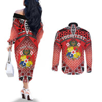 Personalised Tonga Constitution Day Couples Matching Off The Shoulder Long Sleeve Dress and Long Sleeve Button Shirt 150 Years Jubilee - Polynesian Pride